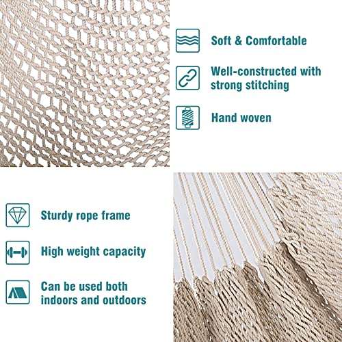 Chihee - Silla de Hamaca para Colgar con Cuerda de algodón Hilado Suave, Barra separadora de Madera Dura, Asiento Ancho de Encaje Columpio Interior Exterior