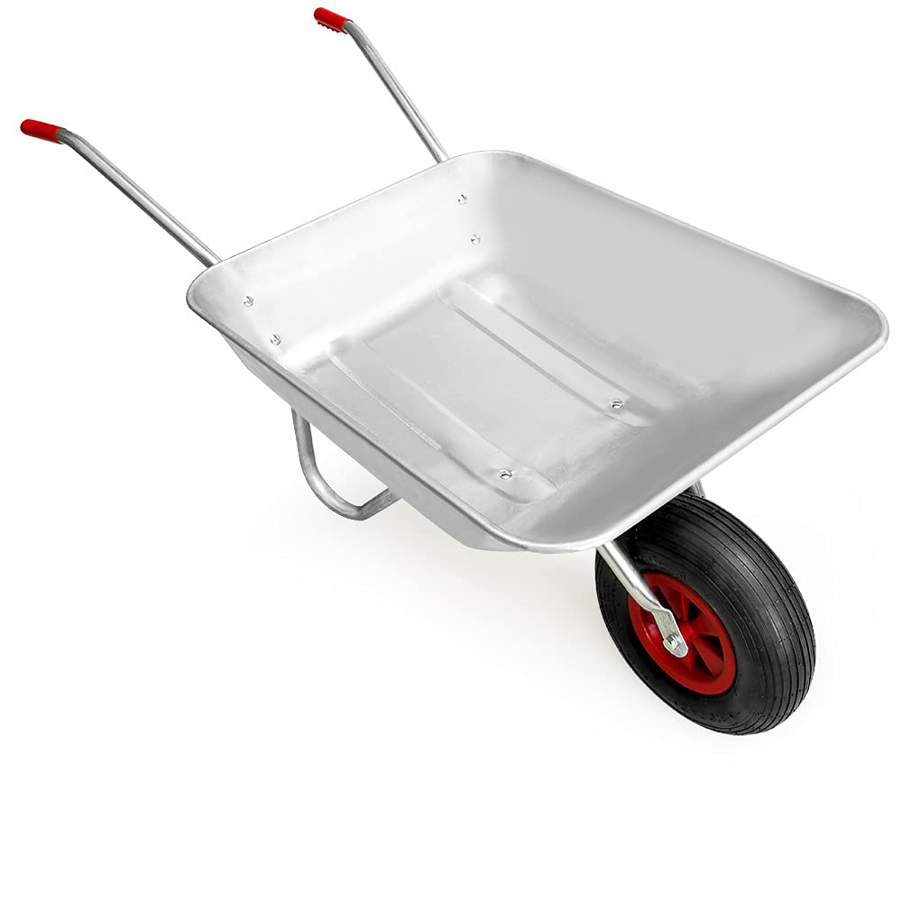 GARDEBRUK® Carretilla de Obra Acero Galvanizado Carga 100Kg 80L Herramienta para Jardinería Construcción