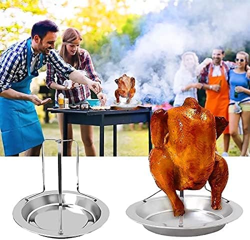 XFLYP Pollo Barbacoa Soporte, Posavasos de Acero Inoxidable para Pollo con Bandeja de Goteo, Asador Vertical de Pollo, Barbacoa y Accesorio para Parrilla
