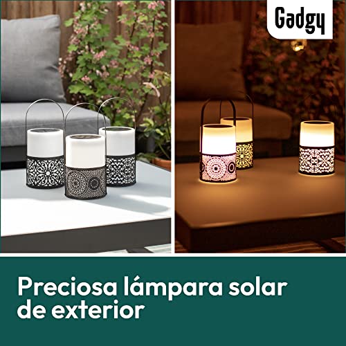 Gadgy Farolillos Para Velas | Juego De 3 Faroles Jardin Exterior | Vela Blanca Con Mango Negro | Farolillo Decorativo Solar | Linterna LED