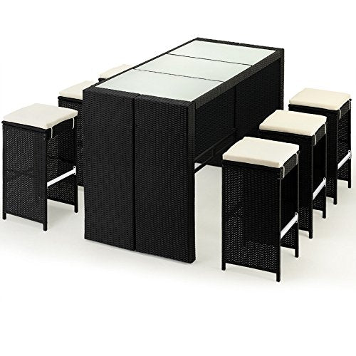 Deuba Set de Muebles de Bar poliratán 6 Taburetes de Bar con Cojines de 7cm de Grosor Conjunto de Muebles para jardín