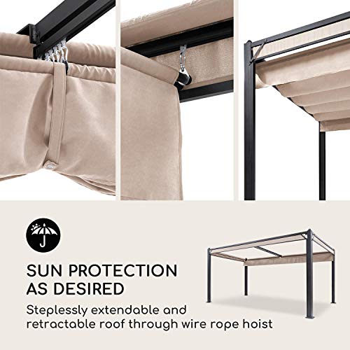 Blumfeldt Pergola Impermeable con Techo Retráctil, Cenador Estable con Laterales Metálica con Estructura de Aluminio y protección UV, Carpa Jardín, Techo Exterior y Laterales de Poliéster 3x4 m