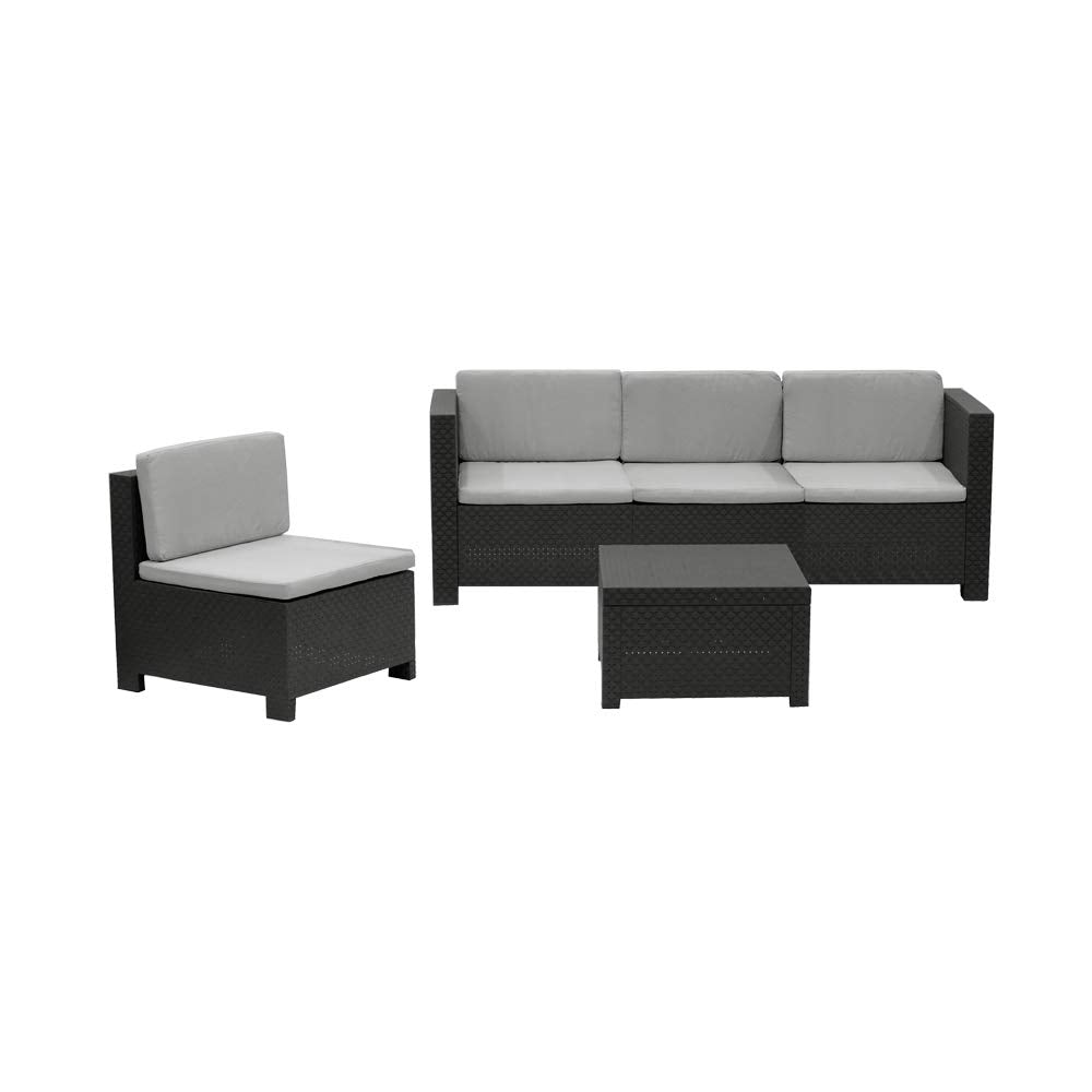 Shaf - Verona | Set Muebles de Salon Exterior Modular - Conjunto Muebles Jardin Exterior 4 Plazas | Fabricado en España con Materiales Reciclados - Color Grafito