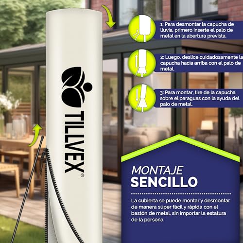 tillvex 300 cm Sombrilla Excentrico con 32 Luces LED Solar | Parasol para Terraza Jardín Balcón Patio | con Manivela y Base en Cruz, Giratorio 360º, Protección UV