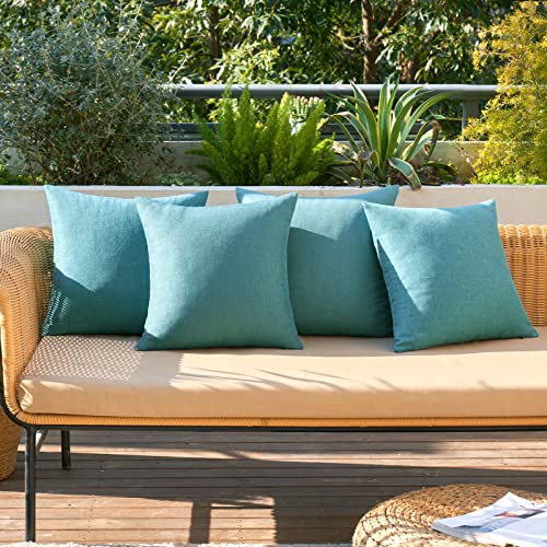 MIULEE Funda de Cojines Exterior Impermeable Fundas de Almohada Sofa Decorativo Lino de Imitación Duradero Cremallera Oculta para Jardin Terraza Salon Silla Cama Oficina 45x45cm 4 Piezas Azul Claro