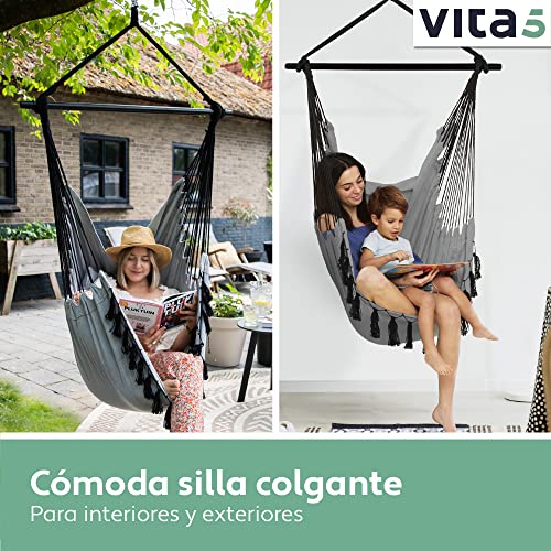 VITA5 Poltrona Sospesa da Giardino per Rilassarsi - Sedia a Dondolo da Appendere Resistente e Sicura - Amaca Appesa da Interno Adatta a Ogni Arredamento - Facile da Montare - Imbottitura Comoda