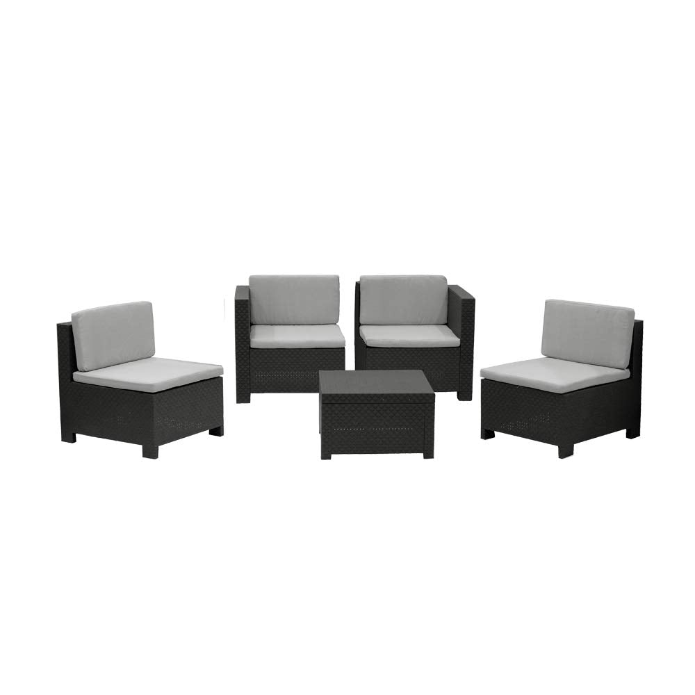 Shaf - Verona | Set Muebles de Salon Exterior Modular - Conjunto Muebles Jardin Exterior 4 Plazas | Fabricado en España con Materiales Reciclados - Color Grafito