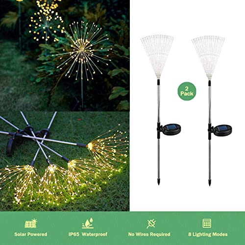 Honche 2 Pack Luces de jardín al aire libre Luz de fuegos artificiales solares Bengalas LED Lámpara blanca cálida para fiesta Boda Jardín Camino Navidad Parque Decoración (warm white)
