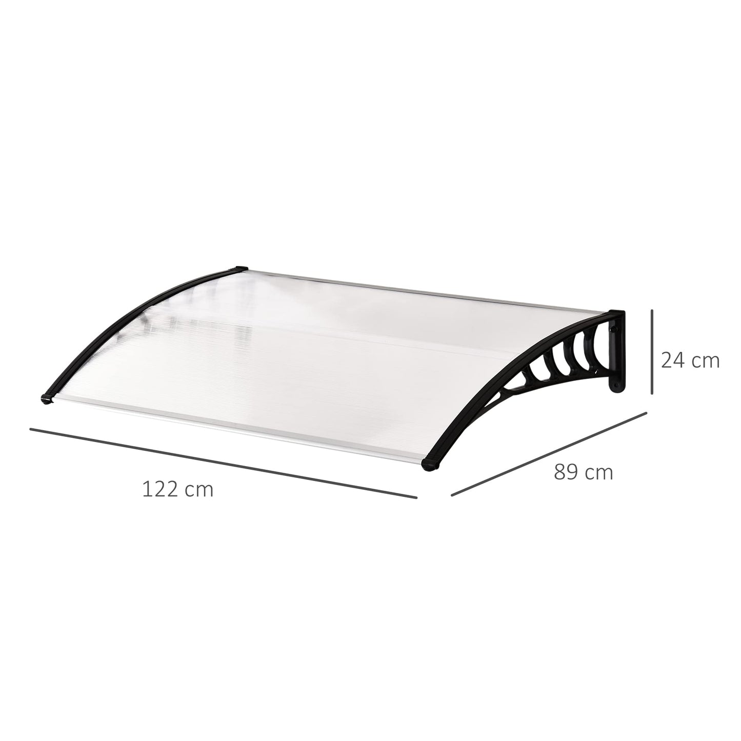 Outsunny Tejadillo de Protección contra Sol y Lluvia Marquesina para Puertas de Exterior Marquesina de Techo Diseño Moderno Aleación de Aluminio Duradero 122x89x24 cm Transparente