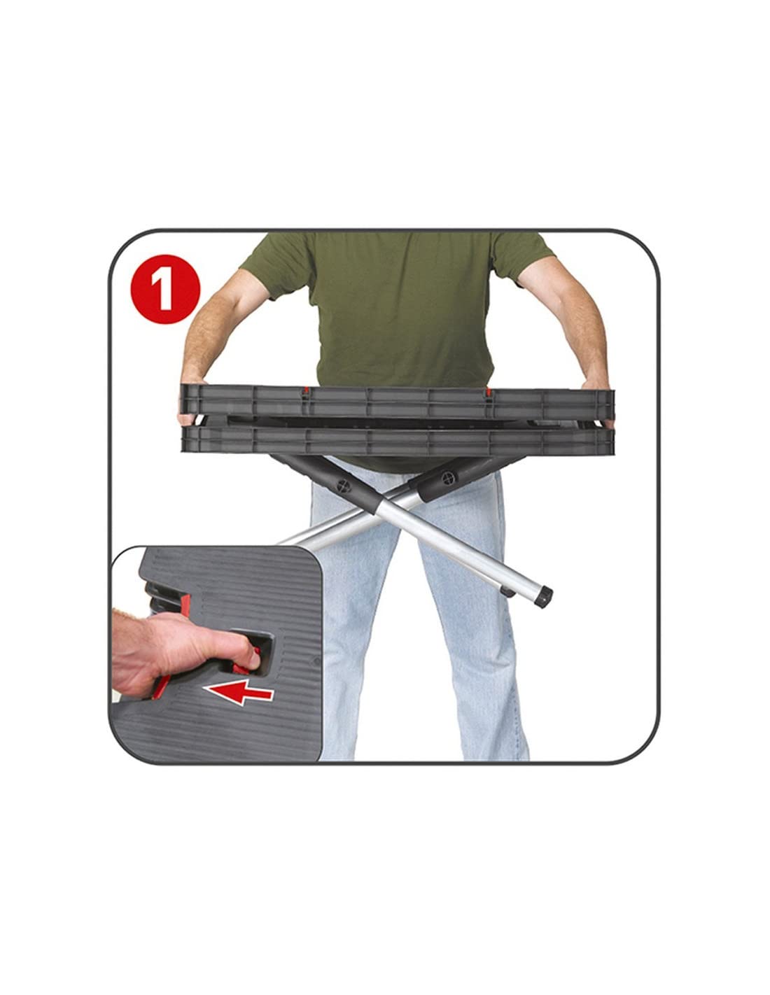 Keter- Mesa de herramientas plegable; 85 x 55,5 x 11,2 cm (cerrado) - 91 x 55,5 x 75,5 cm (abierto); Resistencia 450 Kg; Color negro