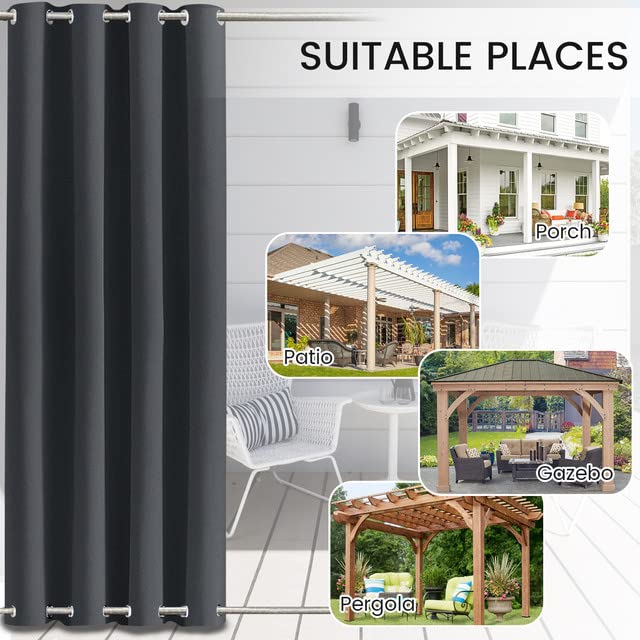 Cortinas de Exterior Resistentes a la Intemperie,Cortinas para Exteriores Opacas con Aislamiento térmico para Exteriores para jardín,Patio,Puerta,Gazebo,pérgola,balcón,Gris oscuro,2 Piezas|132x238cm