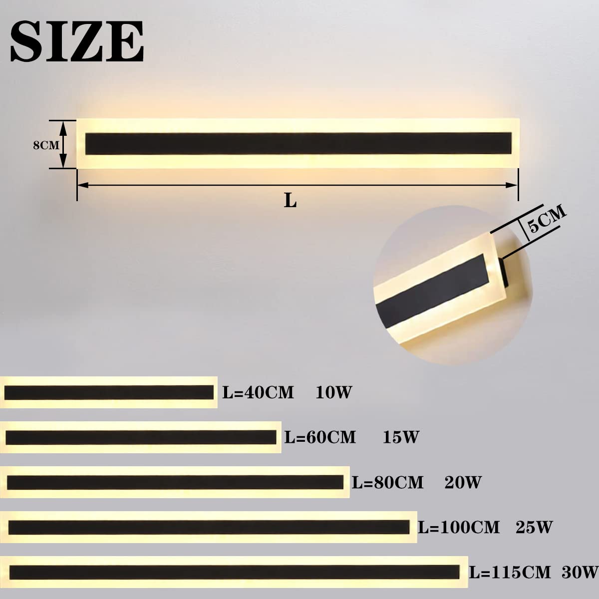 ZTWLEED Lámpara de Pared Larga Villa Apliques de Pared Negra,8W 40CM Aplique Pared Exterior,Aplique de Pared Exterior LED Impermeables IP65,Blanco Cálido 3000K AC220V para Balcón Jardín Villa