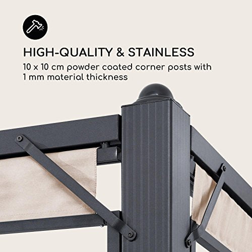 Blumfeldt Pergola Impermeable con Techo Retráctil, Cenador Estable con Laterales Metálica con Estructura de Aluminio y protección UV, Carpa Jardín, Techo Exterior y Laterales de Poliéster 3x4 m