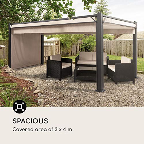 Blumfeldt Pergola Impermeable con Techo Retráctil, Cenador Estable con Laterales Metálica con Estructura de Aluminio y protección UV, Carpa Jardín, Techo Exterior y Laterales de Poliéster 3x4 m