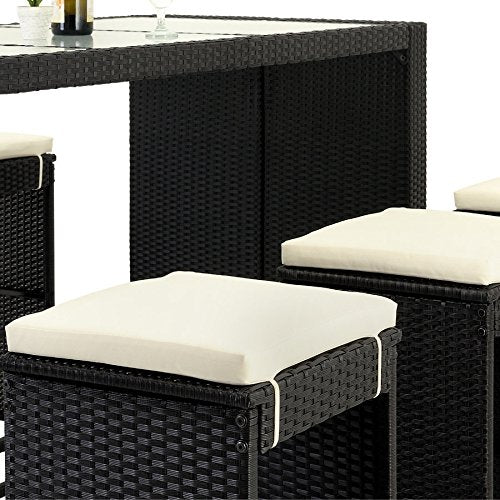 Deuba Set de Muebles de Bar poliratán 6 Taburetes de Bar con Cojines de 7cm de Grosor Conjunto de Muebles para jardín