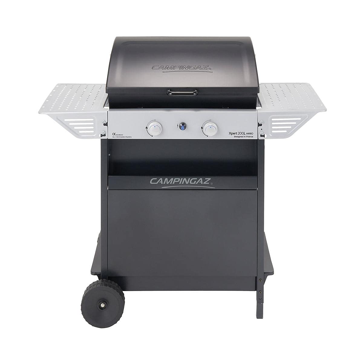 Campingaz Xpert 200 L Vario Barbacoa Gas, BBQ gas con 2 quemadores, 7.1kW de portencia, Parrila y Plancha de acero esmaltado , 2 Mesas laterales y Carro de acero