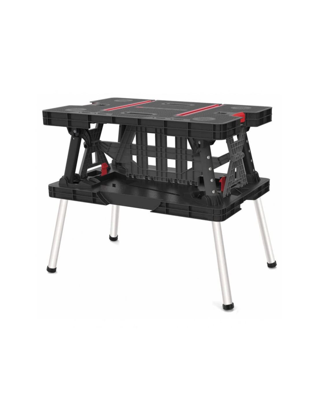 Keter- Mesa de herramientas plegable; 85 x 55,5 x 11,2 cm (cerrado) - 91 x 55,5 x 75,5 cm (abierto); Resistencia 450 Kg; Color negro