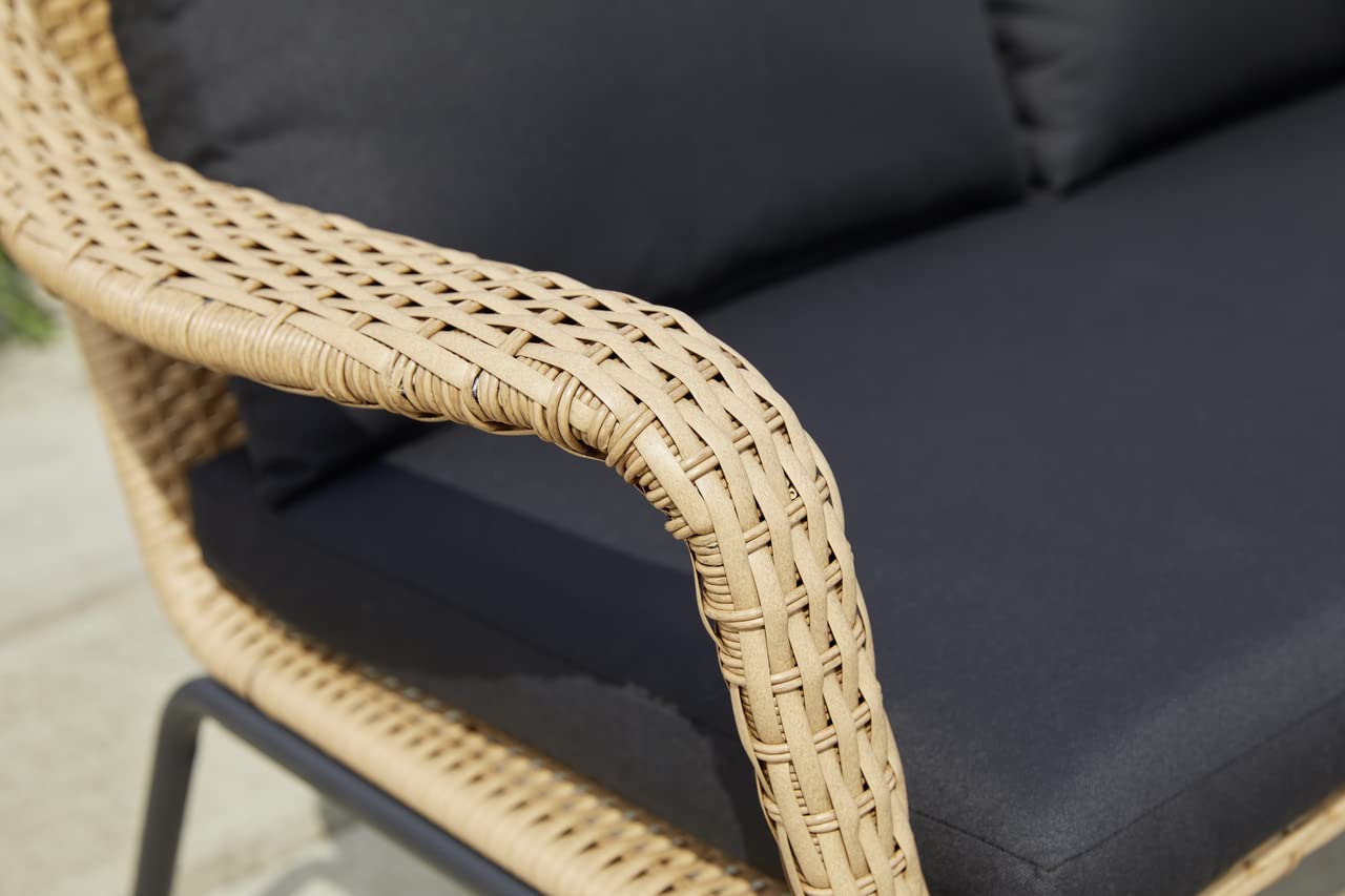 METRO Professional Conjunto Jardin Exterior, 4 Piezas, 1 Mesa, 1 sofá, 2 sillones Individuales, poliratán/Acero/poliéster, Cojines para Sofa, Outdoor, Resistente a la Intemperie, marrón/Negro