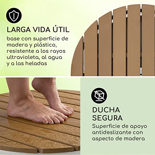 Blumfeldt Garden Shower Sumatra Breeze Round SL - ducha de jardín ducha exterior piso de ducha ducha exterior ducha de sauna, Altura ajustable hasta 4 m, Material: Aluminio / WPC, Ø 70 cm, marrón