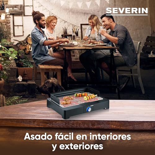 Severin Barbacoa de mesa con parrilla de acero inoxidable para interior y exterior, parrilla eléctrica con arranque rápido, mini barbacoa sin riesgo de quemaduras, negro, PG 8565