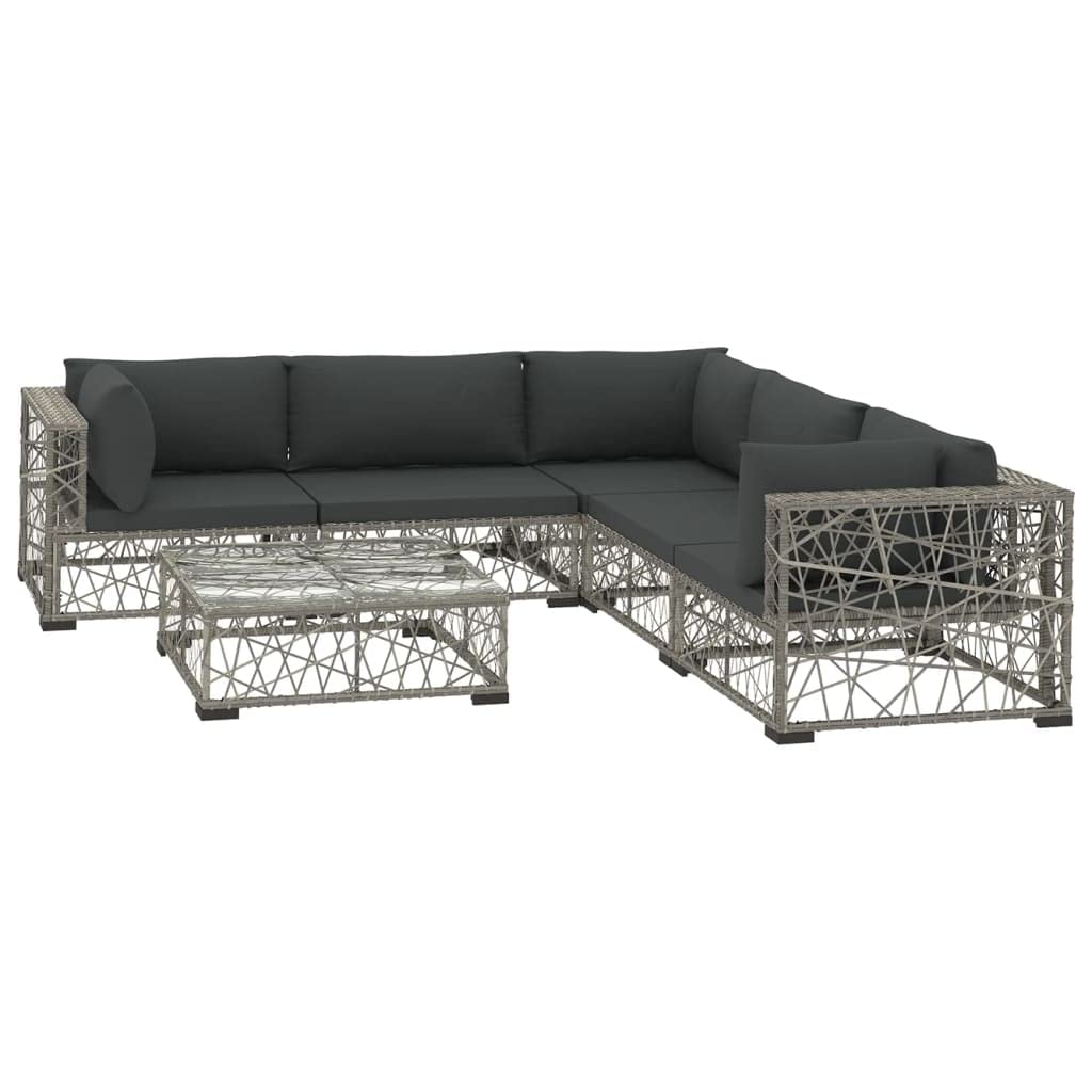 Festnight Conjunto de Muebles de Ratán para Terraza y Balcon, Sofas Jardin Exterior 6 Pzas, Conjunto Jardins, Juego de Salón de Jardín con Mesa y Cojines, Gris