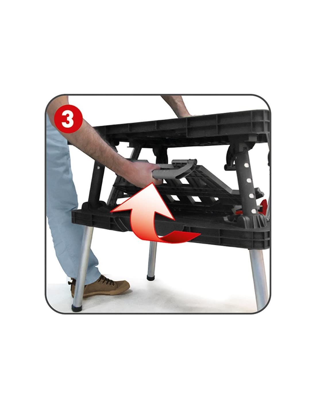 Keter- Mesa de herramientas plegable; 85 x 55,5 x 11,2 cm (cerrado) - 91 x 55,5 x 75,5 cm (abierto); Resistencia 450 Kg; Color negro