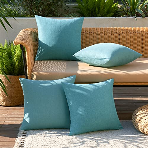 MIULEE Funda de Cojines Exterior Impermeable Fundas de Almohada Sofa Decorativo Lino de Imitación Duradero Cremallera Oculta para Jardin Terraza Salon Silla Cama Oficina 45x45cm 4 Piezas Azul Claro