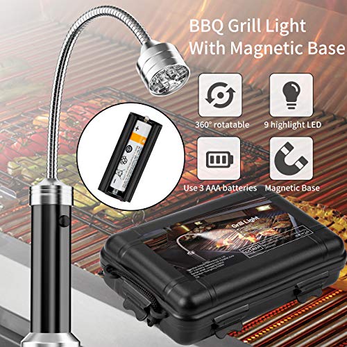 MojiDecor Luz de Parrilla, 2 Unidades MagnéTico 360 Grado Ajustable Llevó LáMpara de Luz con LED para Exteriores, Barbacoa, Accesorio, Negro