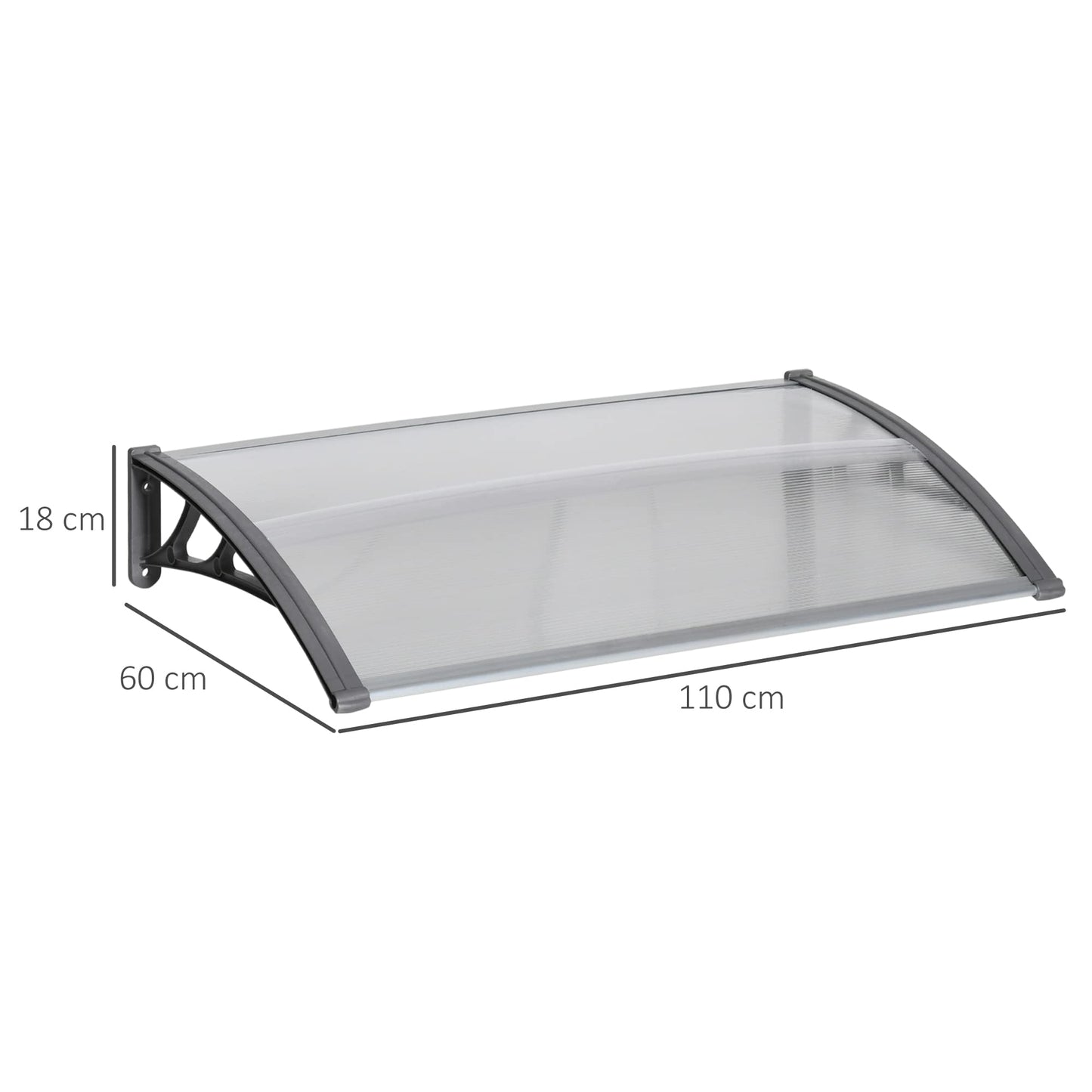 Outsunny Tejadillo de Protección 110x60 cm Marquesina Exterior para Puertas y Ventanas contra Sol y Lluvia con Soporte de PP Policarbonato Transparente