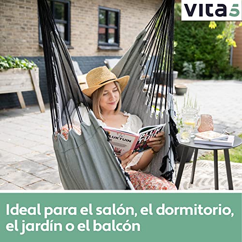 VITA5 Poltrona Sospesa da Giardino per Rilassarsi - Sedia a Dondolo da Appendere Resistente e Sicura - Amaca Appesa da Interno Adatta a Ogni Arredamento - Facile da Montare - Imbottitura Comoda