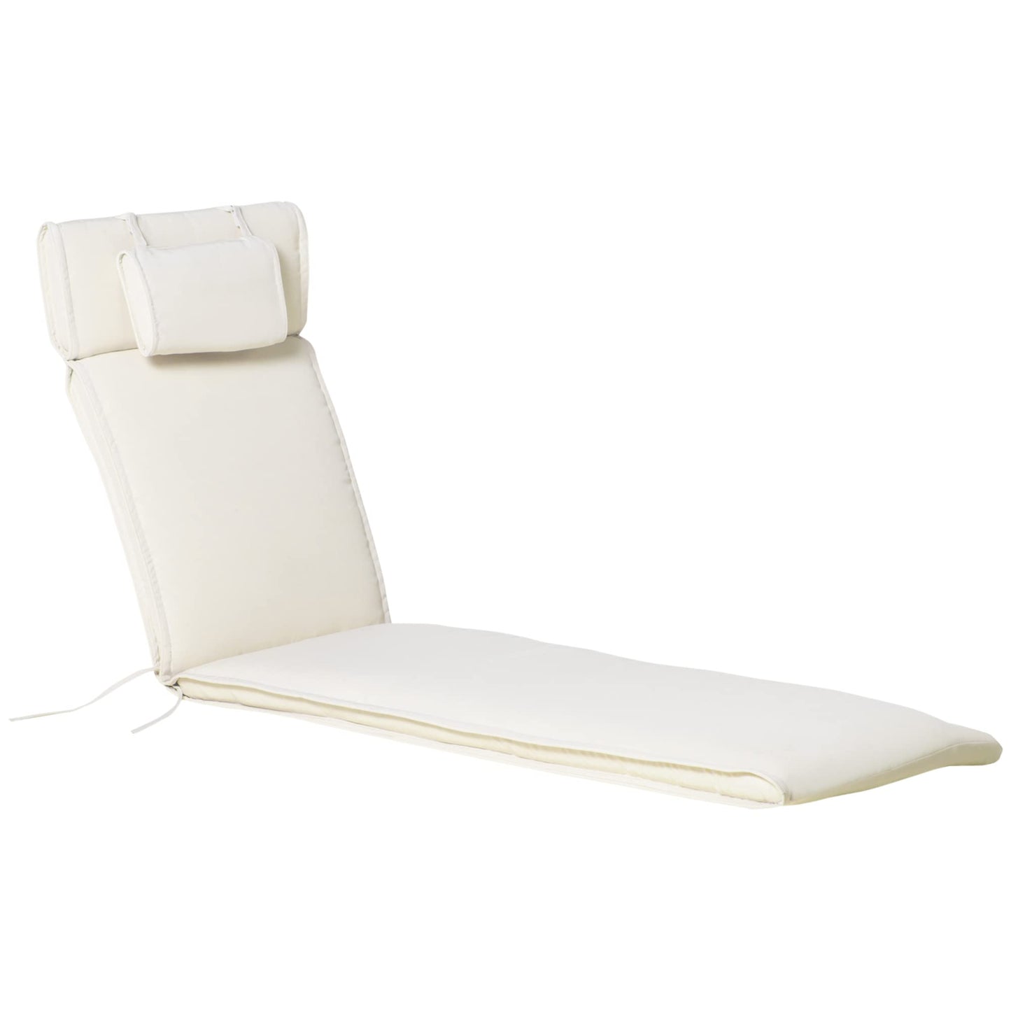 Outsunny Cojín para Tumbona de Exterior 198x53x5 cm Desenfundable y Lavable con Reposacabezas Extraíble Colchoneta Plegable de Algodón para Silla Reclinable de Jardín Crema