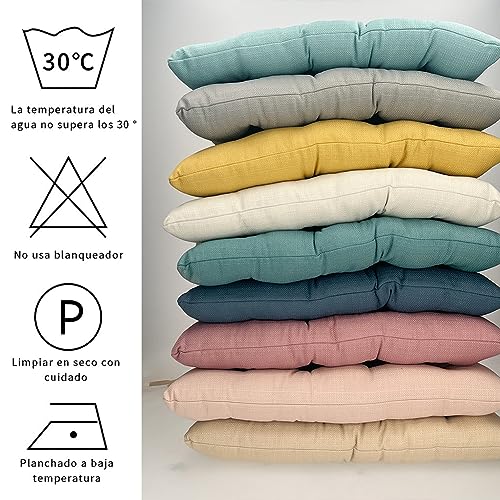 Tesosy Pack 2 Cojines para Sillas, Cojín Decorativo de Asiento(40+ -2cm) x 5cm con Correas de Sujeción, Asiento Imitacionde Lino, Ideal para la Decoración de Jardín, Beige