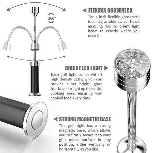 MojiDecor Luz de Parrilla, 2 Unidades MagnéTico 360 Grado Ajustable Llevó LáMpara de Luz con LED para Exteriores, Barbacoa, Accesorio, Negro