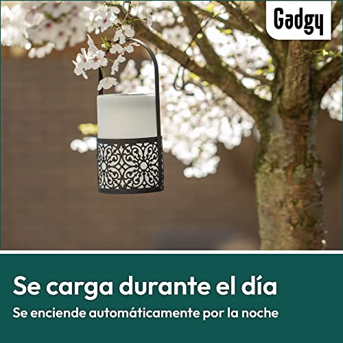 Gadgy Farolillos Para Velas | Juego De 3 Faroles Jardin Exterior | Vela Blanca Con Mango Negro | Farolillo Decorativo Solar | Linterna LED