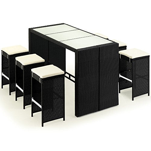 Deuba Set de Muebles de Bar poliratán 6 Taburetes de Bar con Cojines de 7cm de Grosor Conjunto de Muebles para jardín