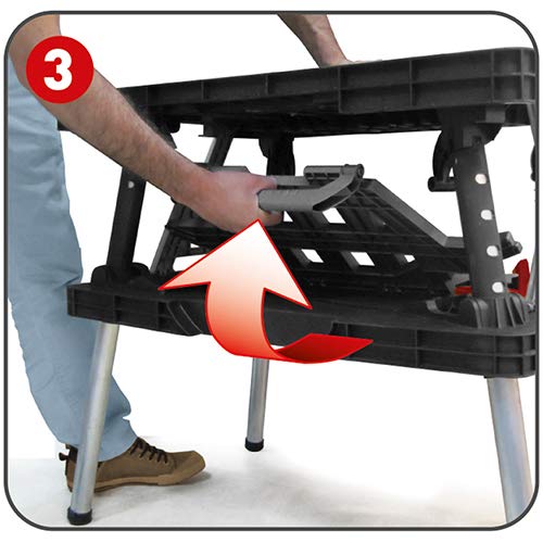 Keter- Mesa de herramientas plegable; 85 x 55,5 x 11,2 cm (cerrado) - 91 x 55,5 x 75,5 cm (abierto); Resistencia 450 Kg; Color negro