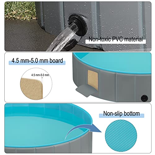 EUGAD Piscina para Perros Portátil Piscina para Mascotas Gatos Bañera Plegable para Perros Grande Antideslizante con PVC Natación Piscina para Mascotas Gris Claro 160x30cm