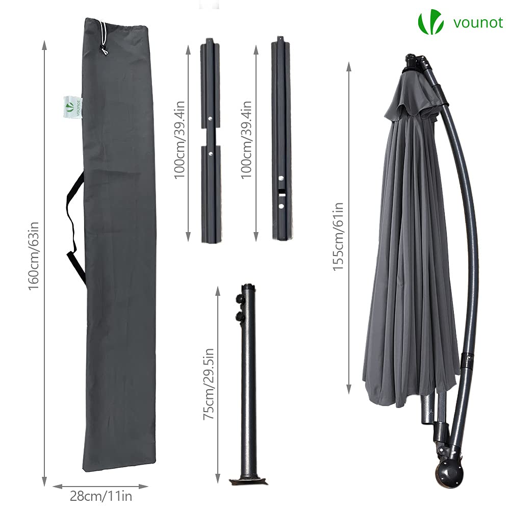 VOUNOT 300 cm Shanghai Parasol Excentrico, Sombrilla Jardín con Manivela y Funda Protectora Protección UV, Gris