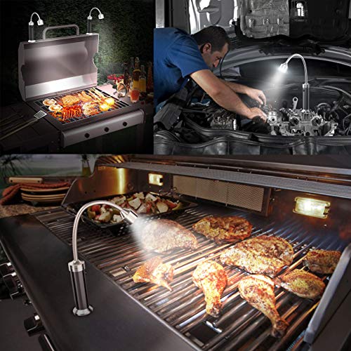 MojiDecor Luz de Parrilla, 2 Unidades MagnéTico 360 Grado Ajustable Llevó LáMpara de Luz con LED para Exteriores, Barbacoa, Accesorio, Negro
