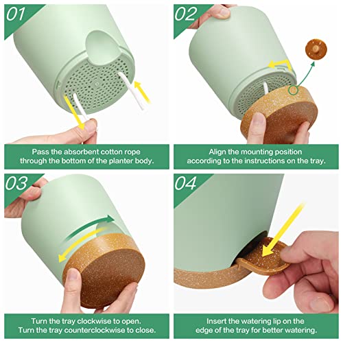 Warmplus Macetas de Riego Automático para Interior, 20/17.5/16.5/15/14/12.5cm Macetas de Plástico con Agujeros de Drenaje Plato y Depósito, Macetas de Interior para Todas Las Plantas de Casa, Verde