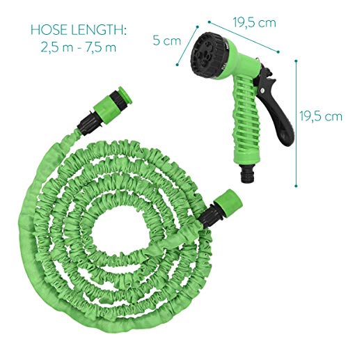 Navaris Manguera de jardín Extensible - Flexible Manguera de 7.5M con 7 Funciones de riego - para regar o Lavar el Coche con Agua a presión