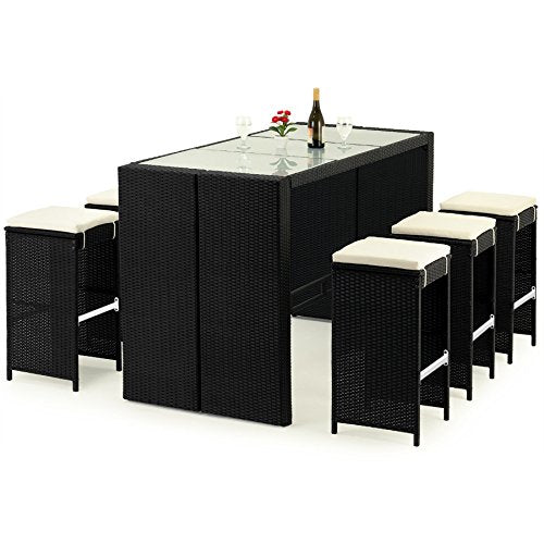 Deuba Set de Muebles de Bar poliratán 6 Taburetes de Bar con Cojines de 7cm de Grosor Conjunto de Muebles para jardín