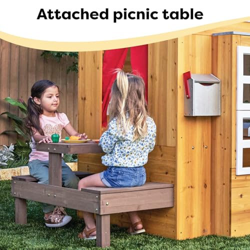 KidKraft Casita Infantil Moderna de Madera con Cocina de Juguete, Mesa y Banco para niños y niñas, casita de Juego para Exterior, jardín o Patio (00182)