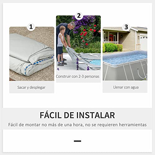 Outsunny Piscina Desmontable 440x240x122 cm Piscina Rectangular de Exterior con Depuradora de Cartucho 4,000 L/H y Marco de Acero 9760 L Gris
