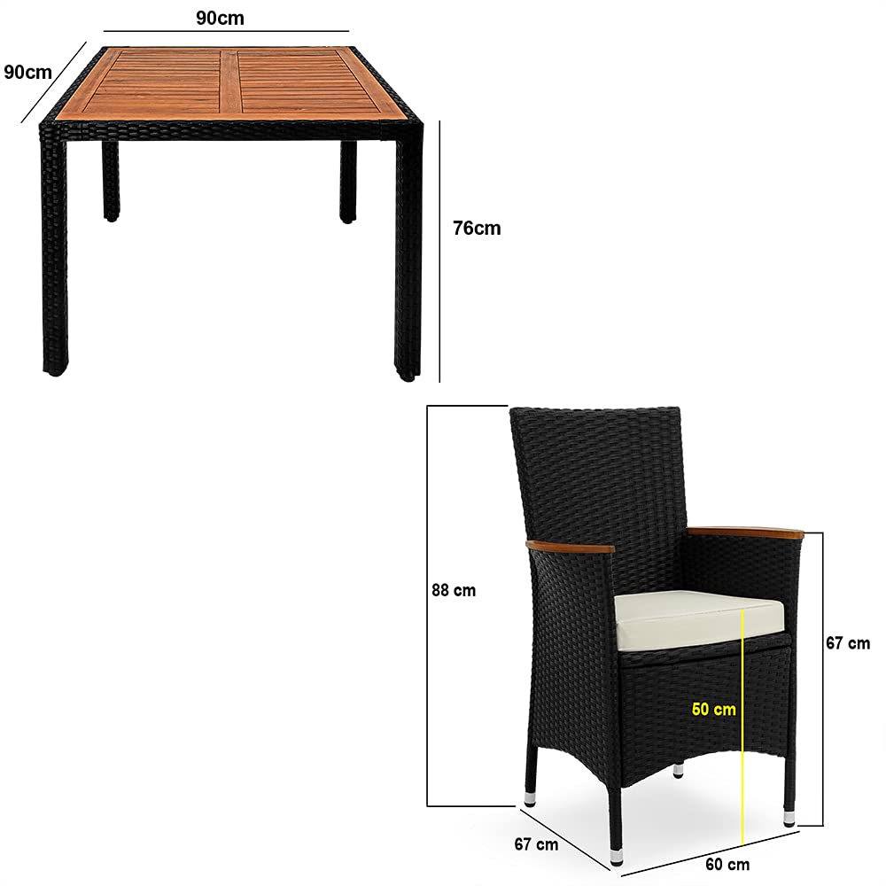 Deuba Conjunto de jardín Verona Set de una Mesa y sillas apilables de poliratán 4+1 Muebles Exterior