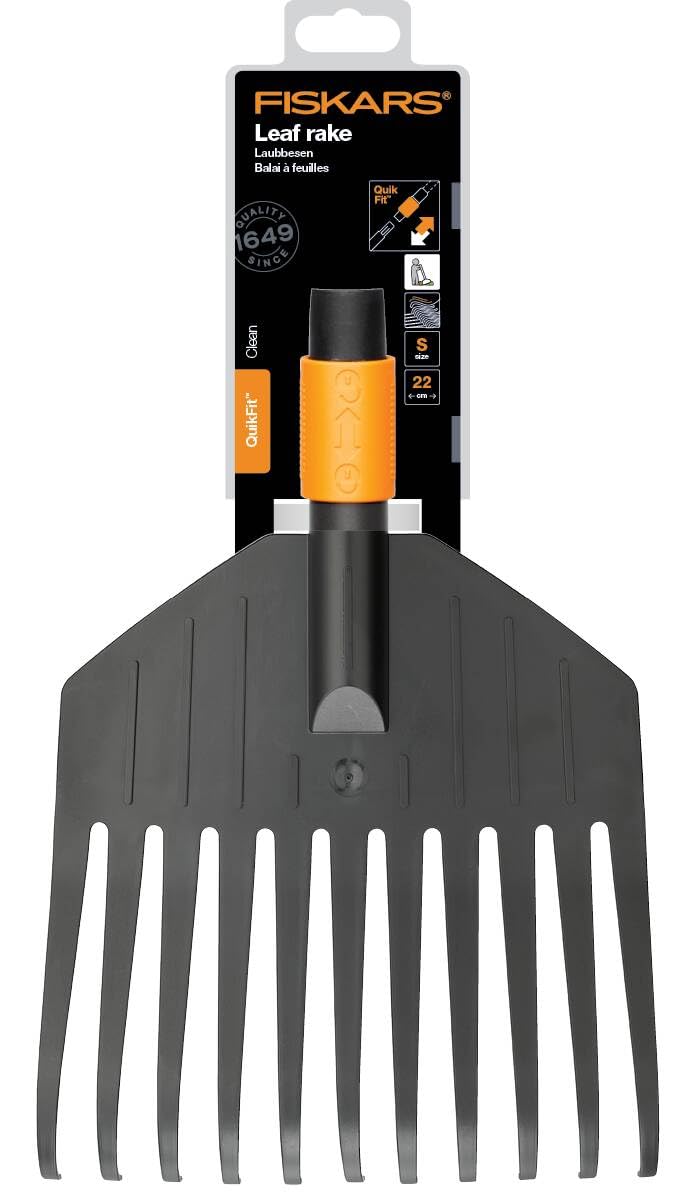 Fiskars Rastrillo pequeño para hojas, cabeza de la herramienta, 11 dientes, Longitud: 21,3 cm, dientes de plástico, Negro/Naranja, QuikFit, 1000659