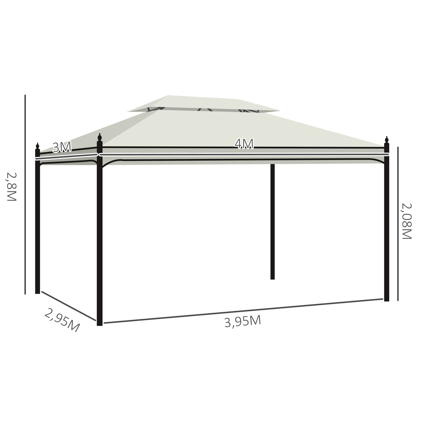 Outsunny Cenador de Jardín 4x3m Pabellón con Techo Doble Transpirable y 4 Cortinas Laterales Extraíbles Carpa de Acero Anti-UV Gazebo para Fiestas Bodas Eventos al Aire Libre Crema