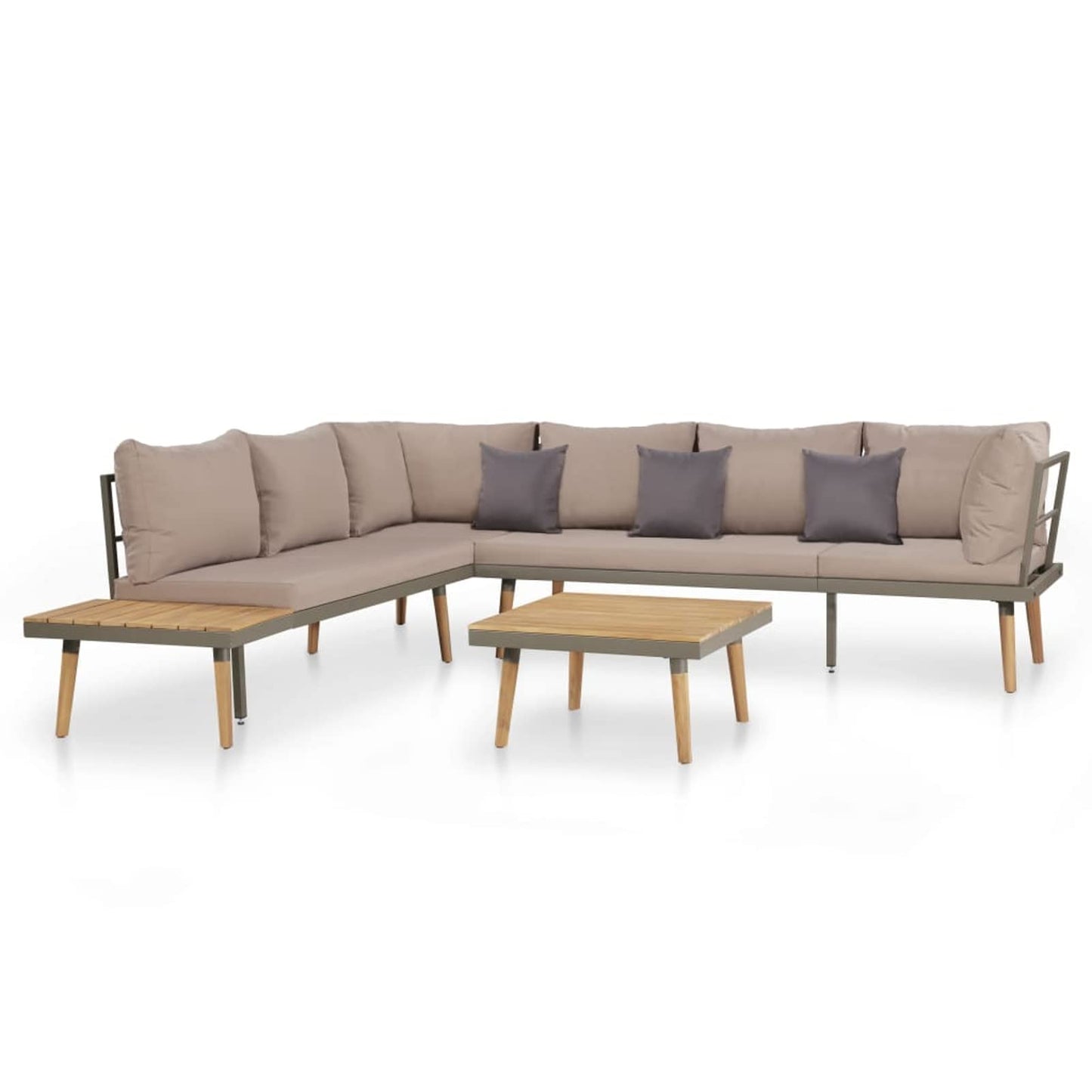 Festnight Conjuntos de Muebles de Jardín Exterior 4 Piezas, Sofá Exterior,Conjunto de Jardín de Madera Acacia, Muebles de Terraza,Sofa Jardin Exterior con Cojines para Jardín Terraza (Marrón y Gris)