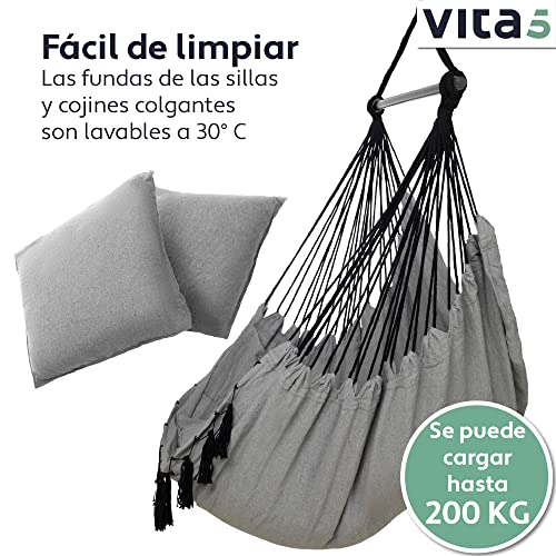 VITA5 Poltrona Sospesa da Giardino per Rilassarsi - Sedia a Dondolo da Appendere Resistente e Sicura - Amaca Appesa da Interno Adatta a Ogni Arredamento - Facile da Montare - Imbottitura Comoda
