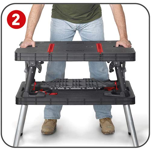 Keter- Mesa de herramientas plegable; 85 x 55,5 x 11,2 cm (cerrado) - 91 x 55,5 x 75,5 cm (abierto); Resistencia 450 Kg; Color negro